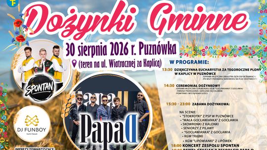 Dożynki Gminne 2026 w Puznówce. Będzie ceremoniał, lokalni artyści i koncerty