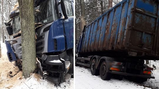 Mijał się z osobówką. Uderzył w drzewo