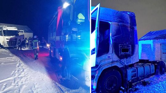 Nocny pożar ciężarówki