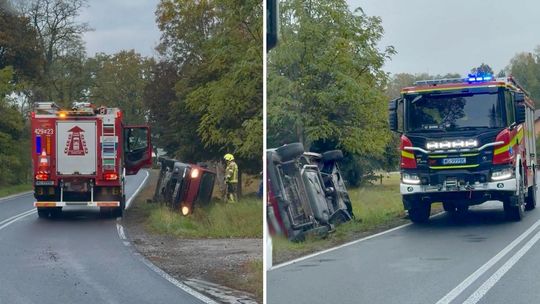 Opel wjechał do rowu na DK 76. W aucie podróżowały trzy osoby