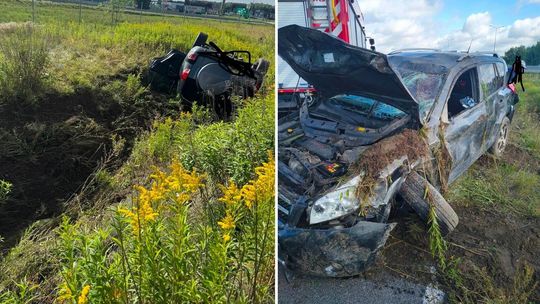 Toyota wypadła z drogi. Kierowca stracił panowanie nad autem