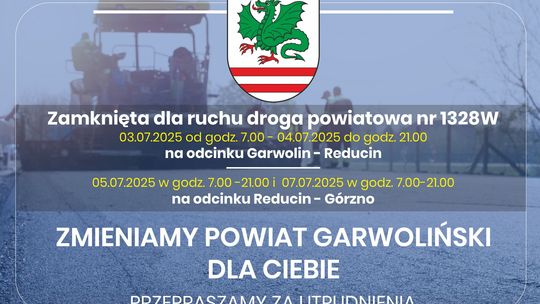 Uwaga zamknięcia drogi Garwolin-Górzno