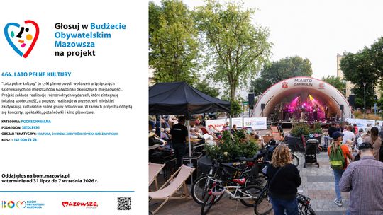 Zagłosuj w Budżecie Obywatelskim Mazowsza. Wśród projektów „Lato pełne kultury” z Garwolina!
