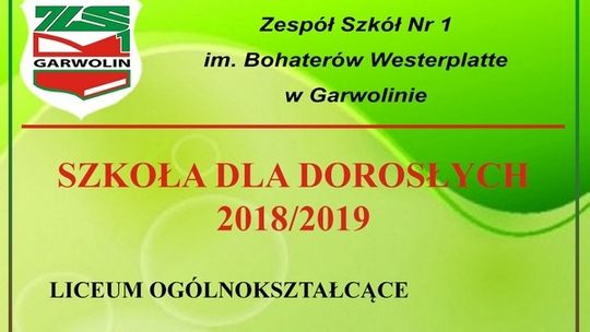 Zespół Szkół Nr 1 im. Bohaterów Westerplatte w Garwolinie  zaprasza w roku szkolnym 2018/19