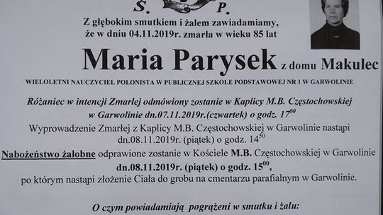 Zmarła Maria Parysek