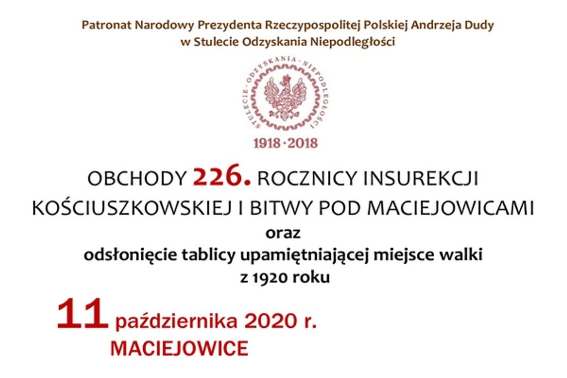 226. rocznica Bitwy pod Maciejowicami [program obchodów]