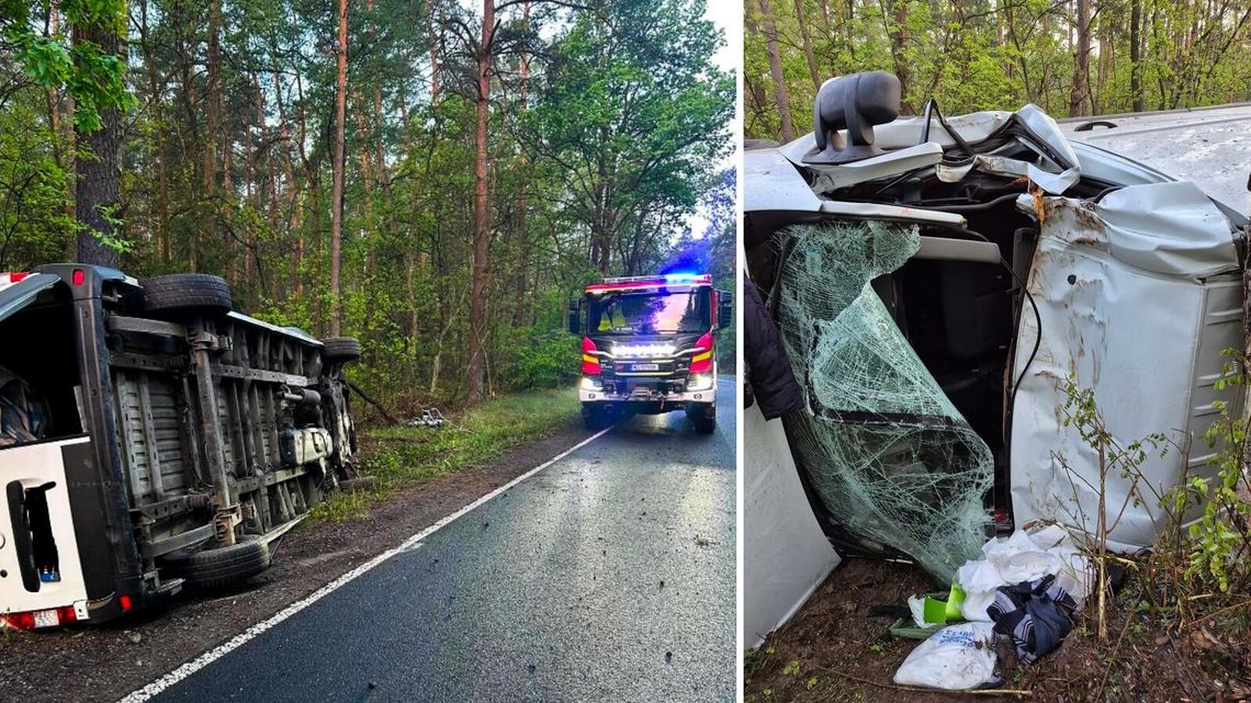 Ciężarówka zjechała z drogi i uderzyła w drzewo