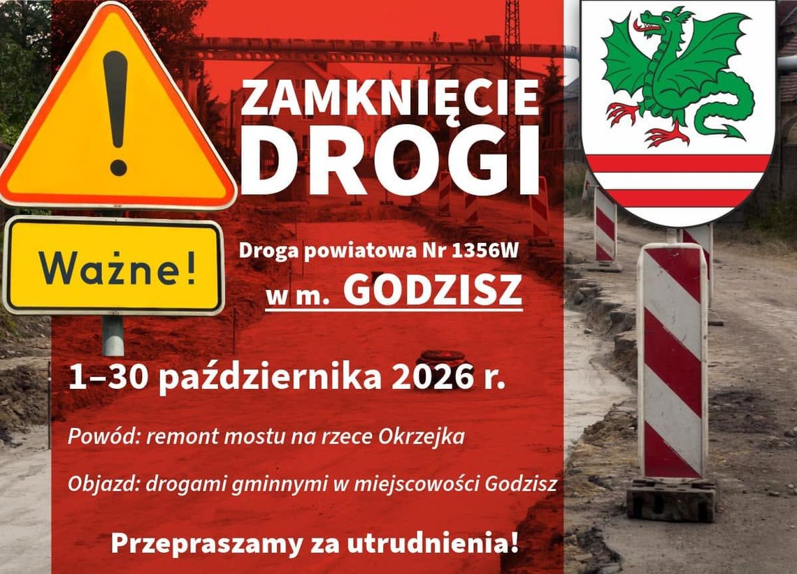Droga w Godziszu zostanie zamknięta. Rusza remont mostu na Okrzejce Droga w Godziszu zostanie zamknięta. Rusza remont mostu na Okrzejce