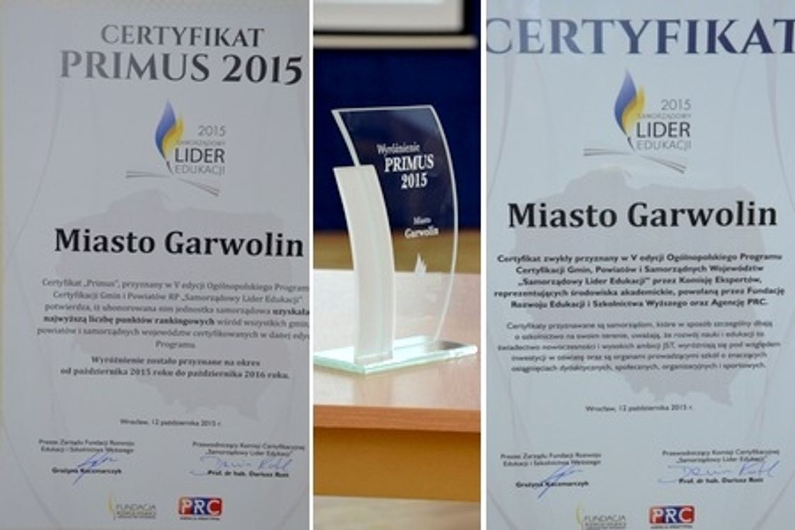 Edukacyjny certyfikat dla miasta Garwolin