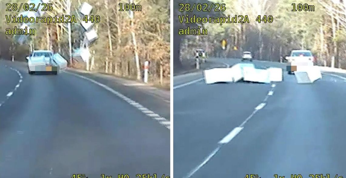 Ładunek spadł prosto pod radiowóz [wideo]