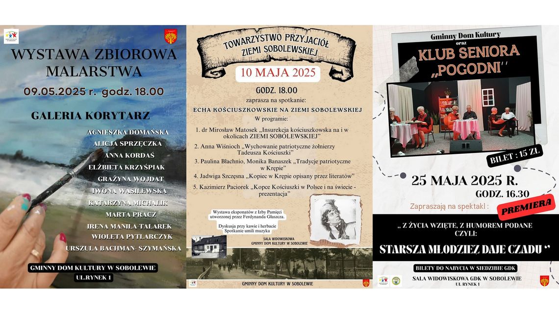 Maj pełen kultury w Gminnym Domu Kultury w Sobolewie – wystawy, historia i kabaret!