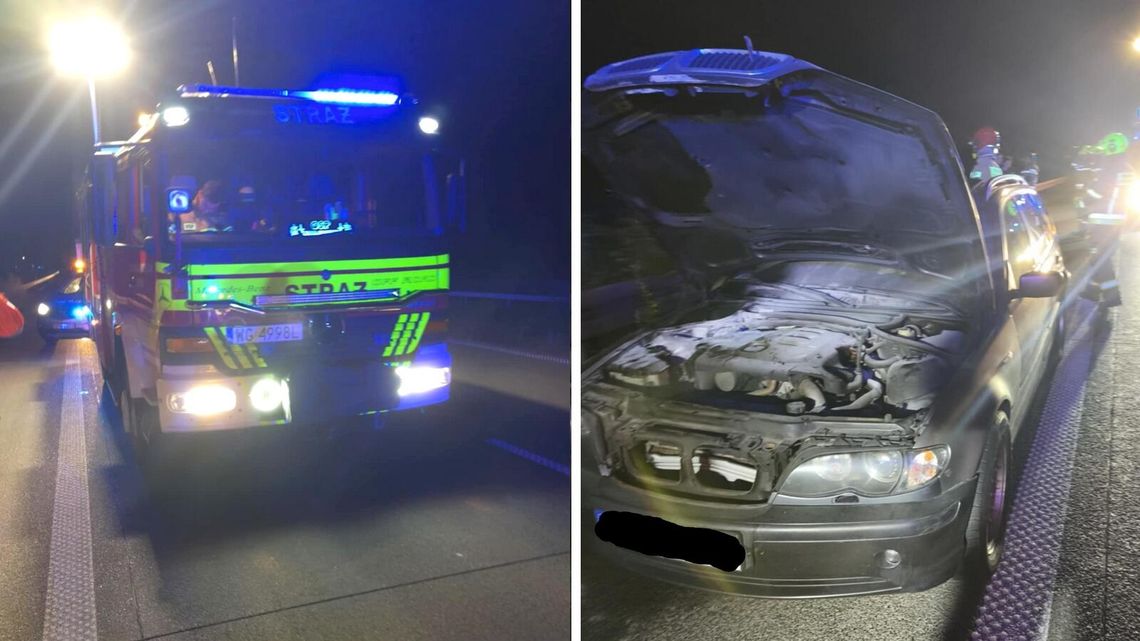 Nocny pożar BMW na S17