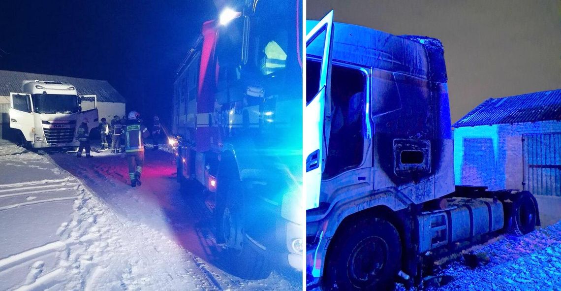 Nocny pożar ciężarówki