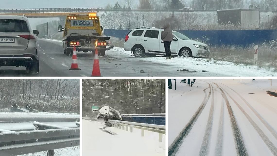 Pierwszy śnieg w Garwolinie: zaskoczenie kierowców i kolizje [wideo]