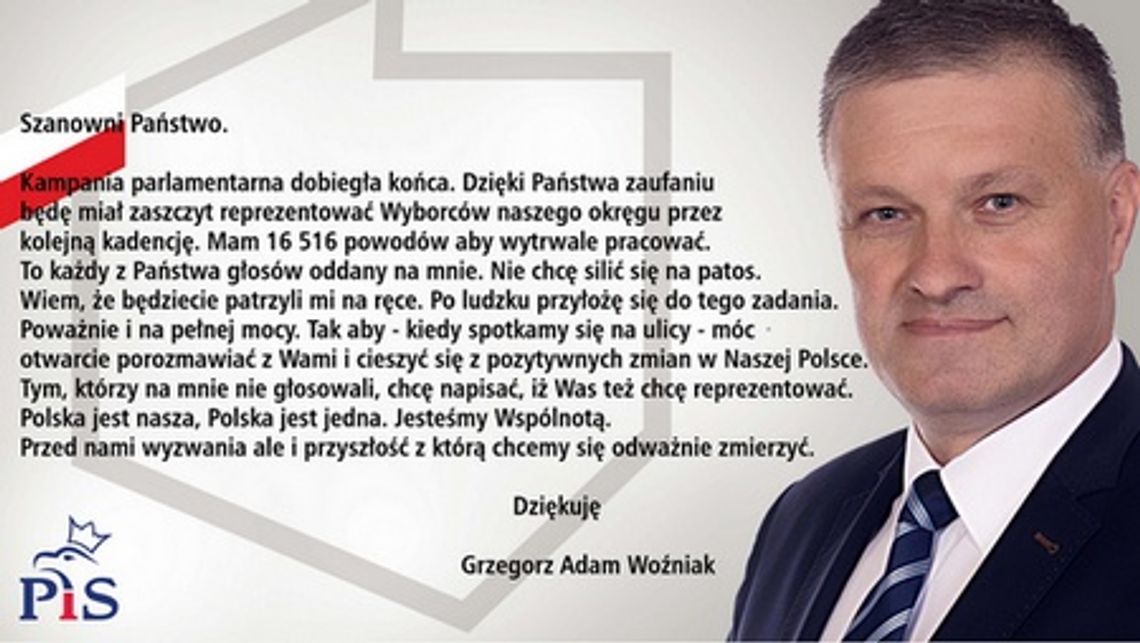 Podziękowania posła G. Woźniaka