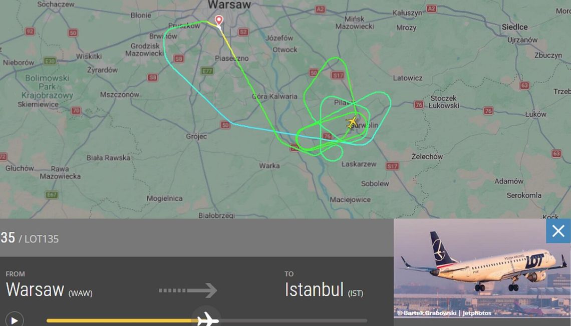 Samolot trafiony piorunem krążył nad powiatem garwolińskim