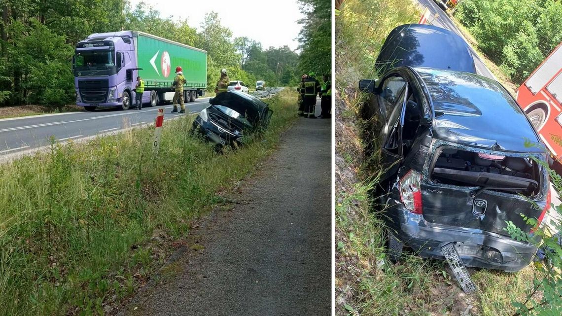 Tir wjechał w osobówkę. Auto w rowie Tir wjechał w osobówkę. Auto w rowie