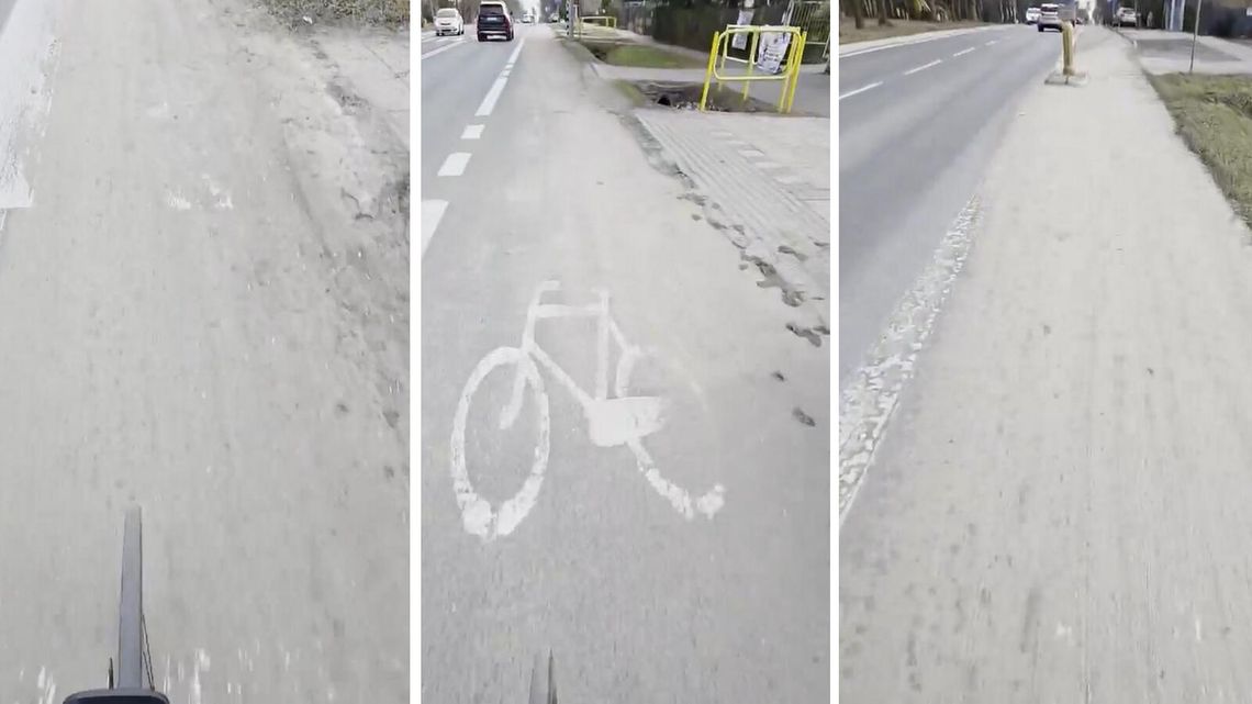 „Trzy przebite dętki w rok”. Rowerzysta pokazuje stan ścieżki w Garwolinie [wideo]