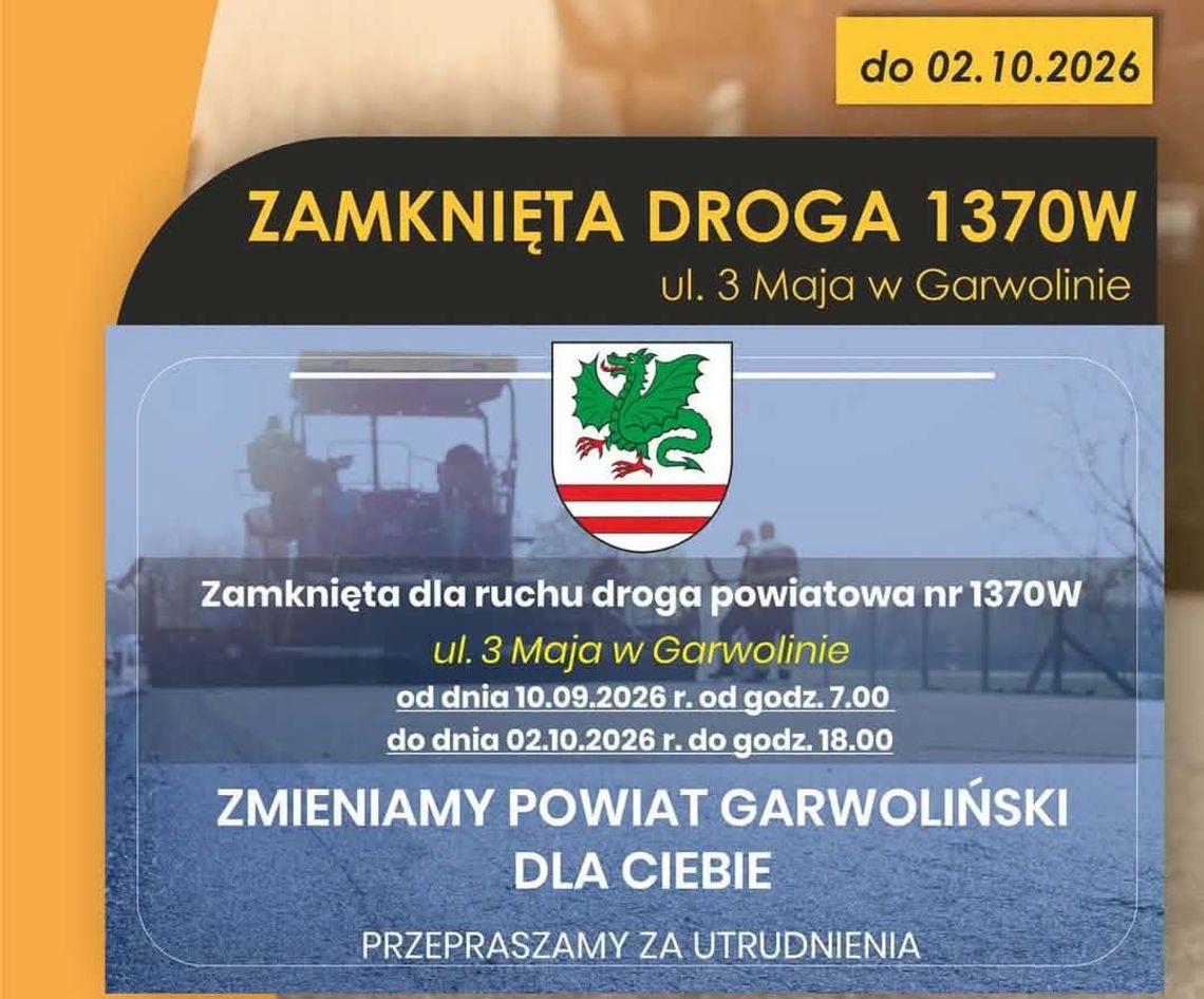 Ulica 3 Maja w Garwolinie nadal zamknięta Ulica 3 Maja w Garwolinie nadal zamknięta