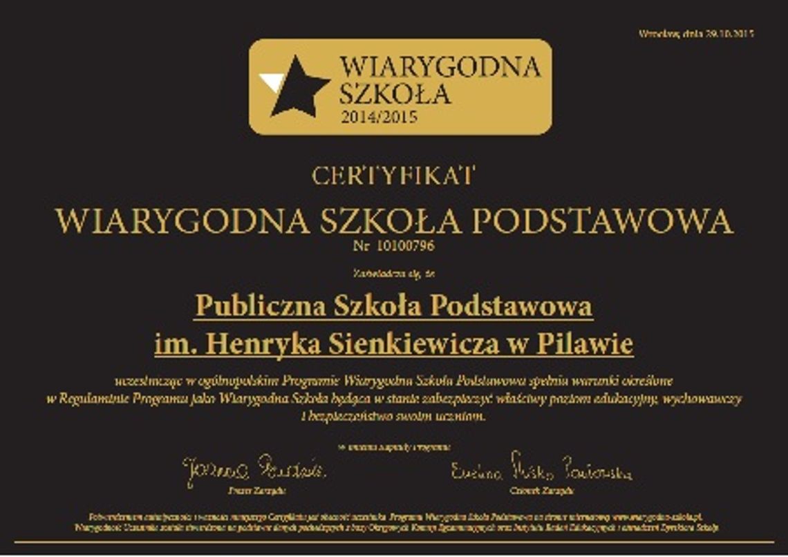 Wiarygodna Szkoła w Pilawie