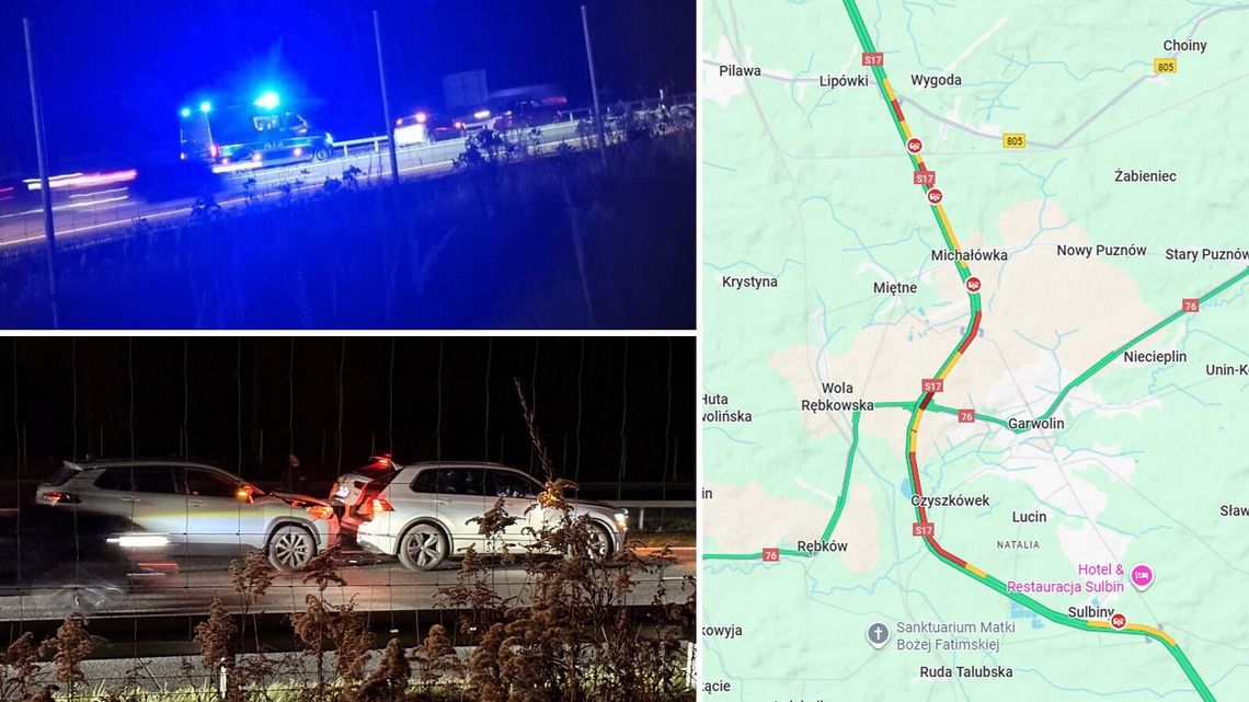 Zderzenia na S17. Ogromne korki na obwodnicy
