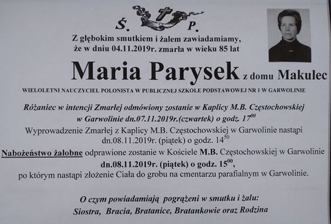 Zmarła Maria Parysek