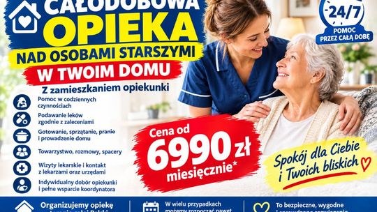 Całodobowa opieka domowa dla seniora z opiekunem - od 6990 zł miesięcznie