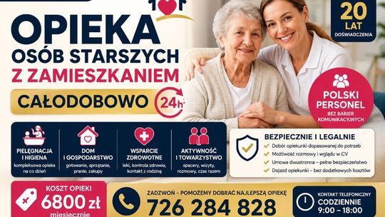 Opieka całodobowa osób starszych z zamieszkaniem
