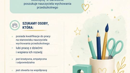 Publiczne Przedszkole Akademia Sztuki Dziecięcej w Garwolinie poszukuje nauczyciela wychowania przed
