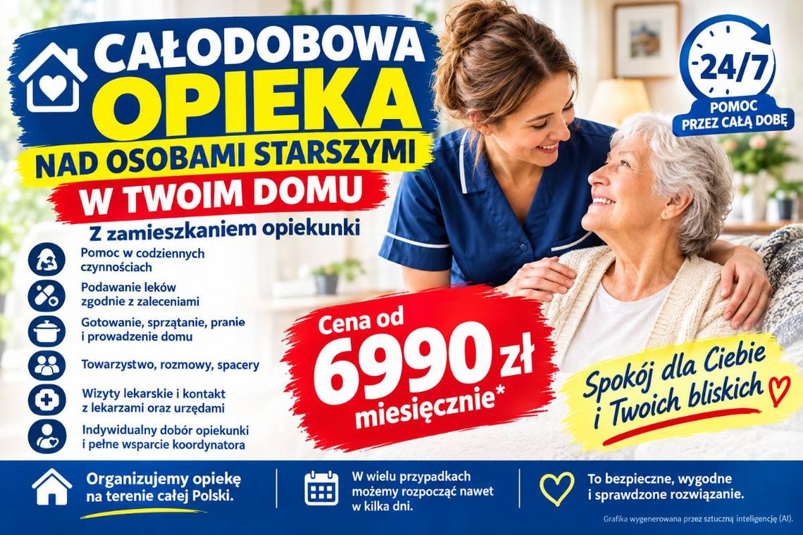 Całodobowa opieka domowa dla seniora z opiekunem - od 6990 zł miesięcznie Całodobowa opieka domowa dla seniora z opiekunem - od 6990 zł miesięcznie