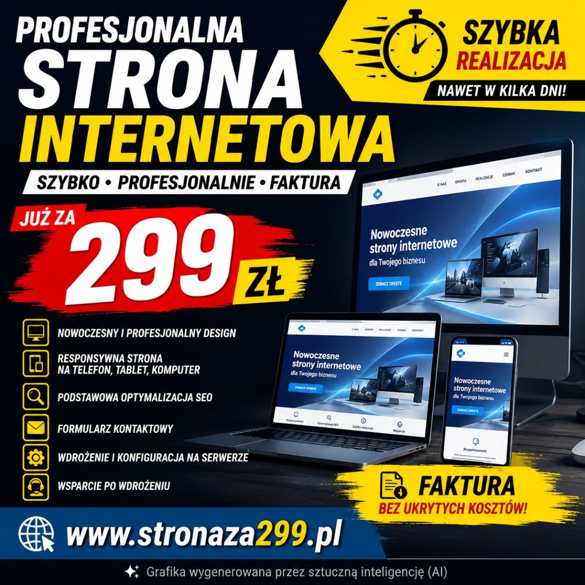 Nowoczesna strona WWW za 299 zł - SZYBKA REALIZACJA  | stronaza299.pl