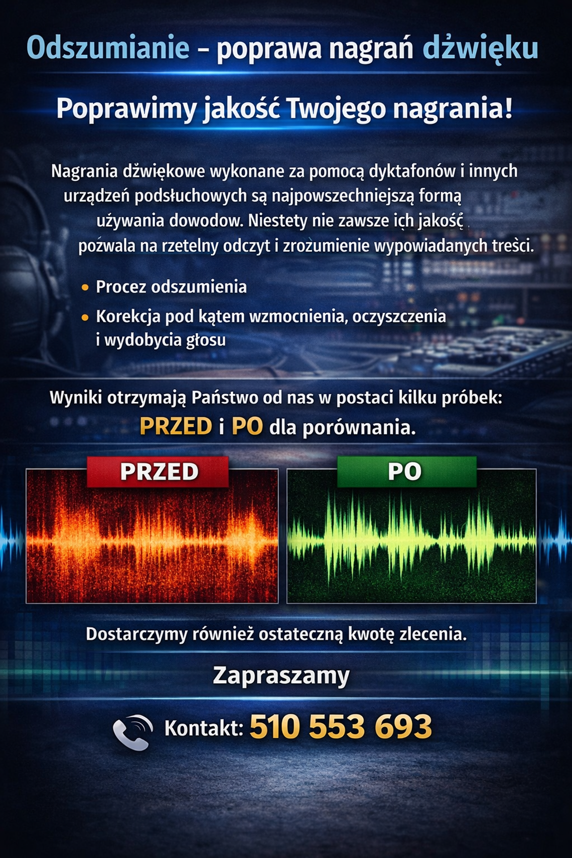 Odzyskiwanie i Poprawa Jakości Nagrań 📁 Dowody | Odszumianie | Ratunek Danych