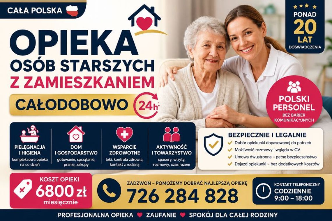 Opieka całodobowa osób starszych z zamieszkaniem
