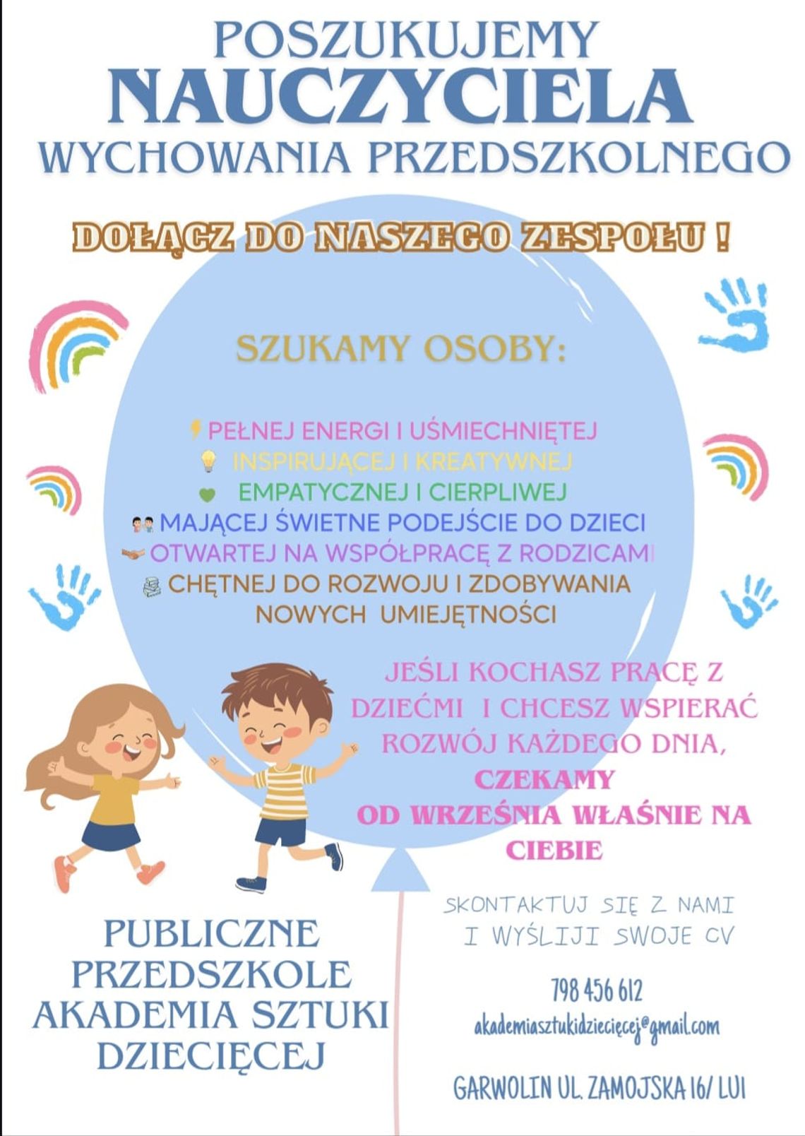 Przedszkole zatrudni nauczyciela.