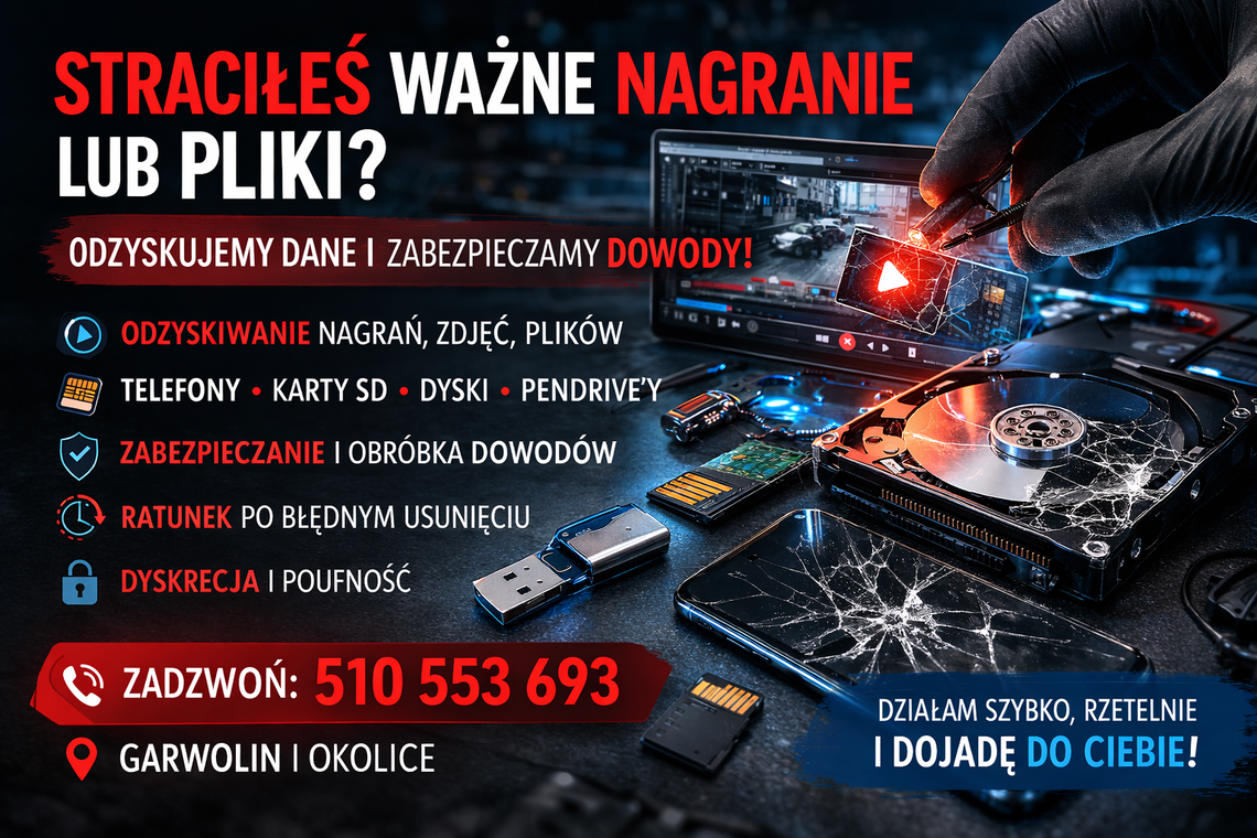 Straciłeś ważne nagranie lub pliki? Odzyskiwanie danych i zabezpieczanie dowodów!