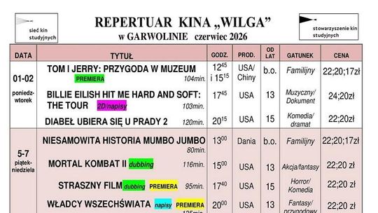 Kino Wilga - repertuar czerwiec 2026