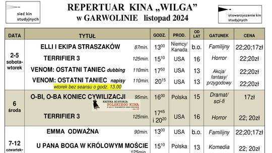 Kino Wilga - repertuar listopad