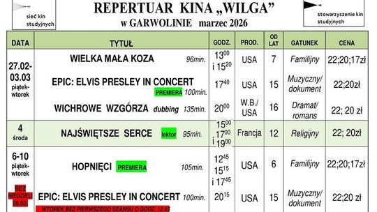 Kino Wilga - repertuar marzec 2026 Kino Wilga - repertuar marzec 2026