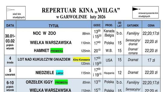 Kino Wilga - repertuar luty 2026