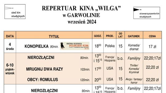 Kino Wilga - repertuar wrzesień