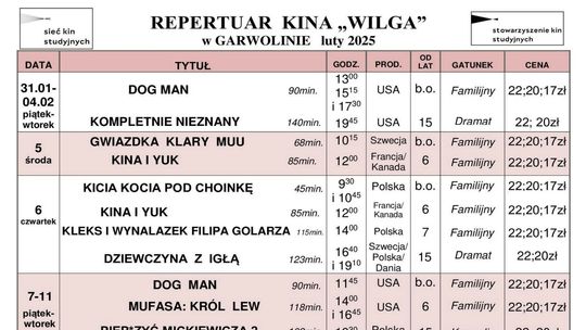 Repertuar kina Wilga - luty