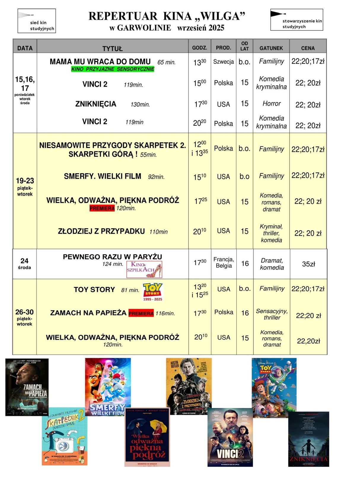 Kino Wilga - repertuar wrzesień 2025