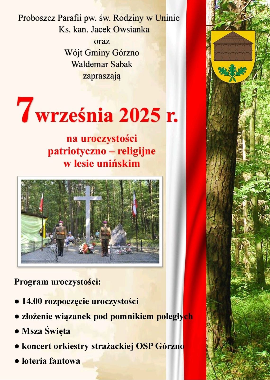 Uroczystości patriotyczno-religijne w lesie unińskim