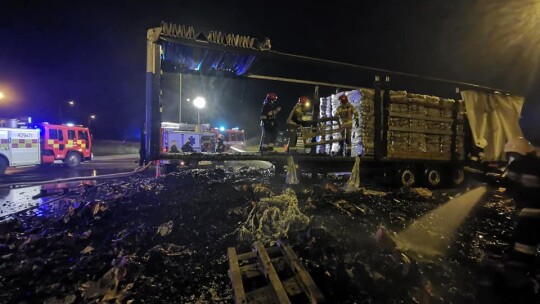 Pożar węgla w tirze. Na obwodnicy metalowe elementy