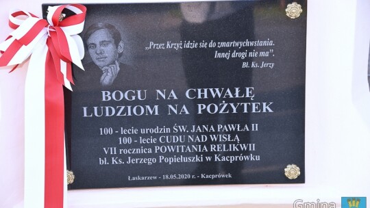 Tablica na rocznicę powitania relikwii bł. ks. Jerzego