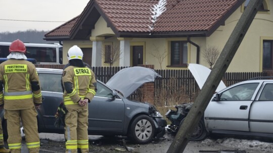 Wypadek na wylotówce. Uszkodzony słup