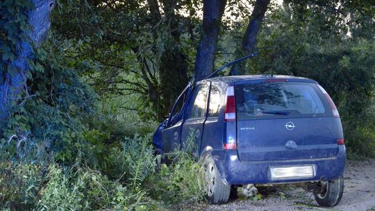 Dachowanie na szutrowej drodze. Auto zatrzymało się przy bagnie