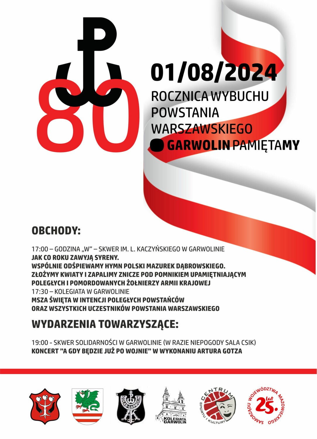 80. rocznica wybuchu Powstania Warszawskiego Garwolin plakat